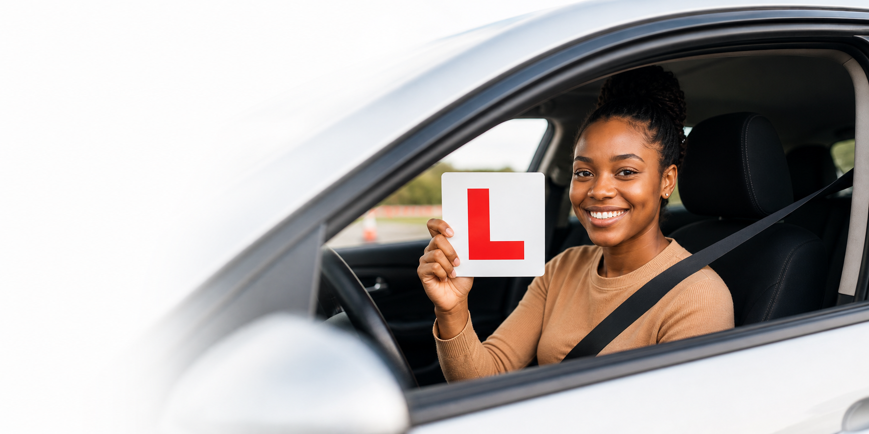 Learner driver holding an L sign